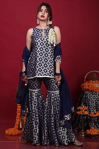 deep blue brocade sharara set for girls