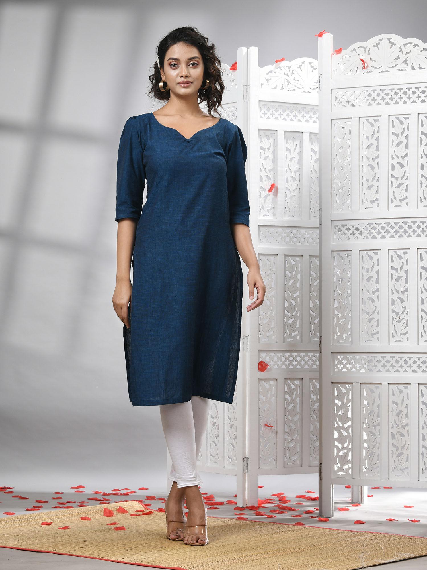 deep blue cotton handwoven kurti