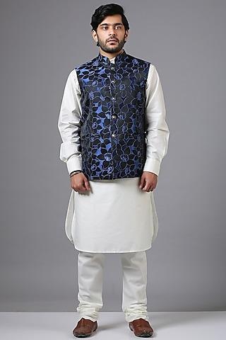 deep blue embroidered bundi jacket