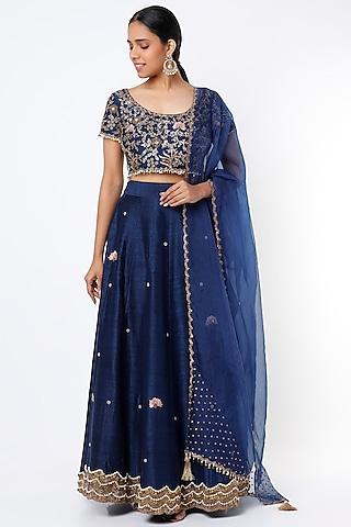 deep blue embroidered lehenga set