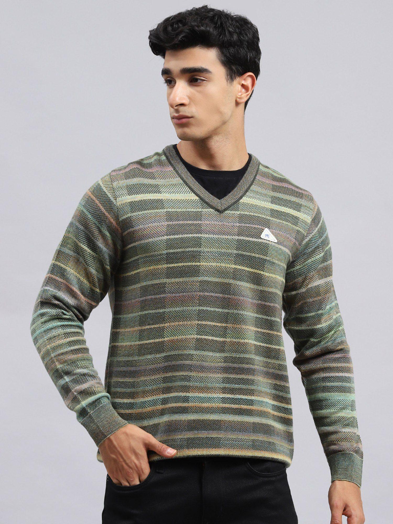 deep forest mel stripes v neck sweater