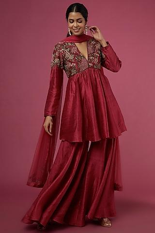 deep fuschia raw silk gharara set