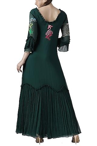 deep green embroidered anarkali set