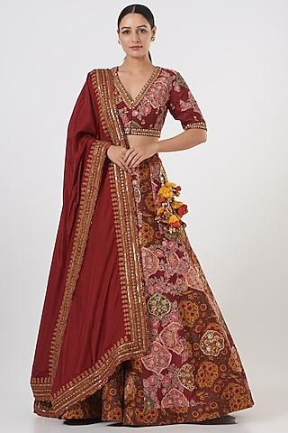 deep maroon chanderi, mulmul, & silk lehenga set