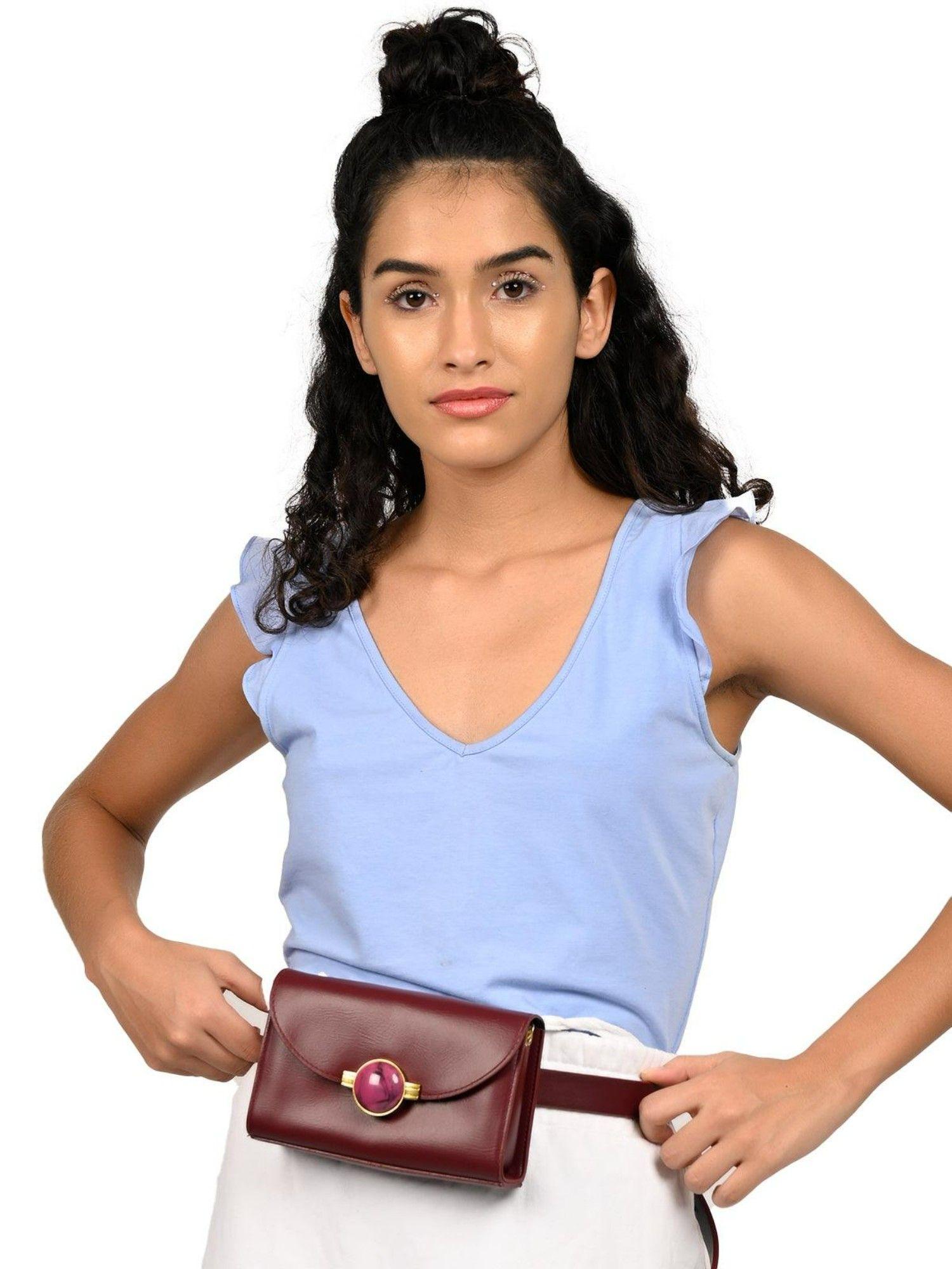 deep maroon gorgeous smooth texture belt bag for women