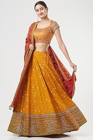 deep mustard embroidered lehenga set