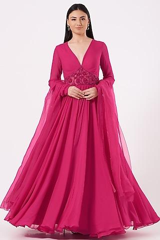 deep pink embroidered tiered anarkali