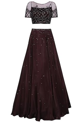 deep plum sequins and crystal embellished lehenga set