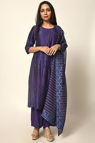 deep purple chanderi embroidered kurta set