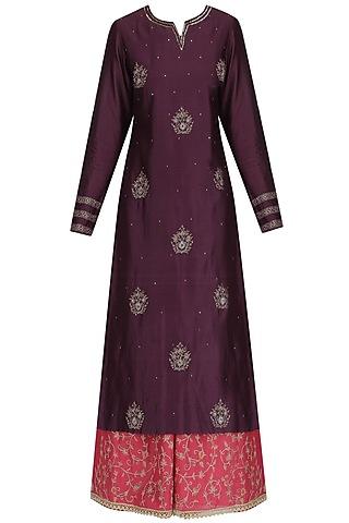 deep purple embroidered kurta and palazzo set