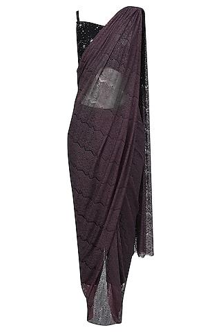 deep purple lace saree set