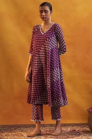 deep purple printed kurta set