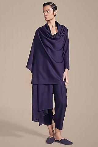 deep purple woolen texture embroidered cape set