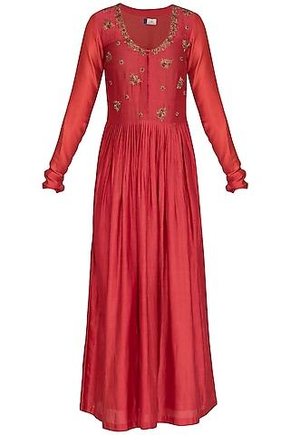 deep red embroidered anarkali with dupatta