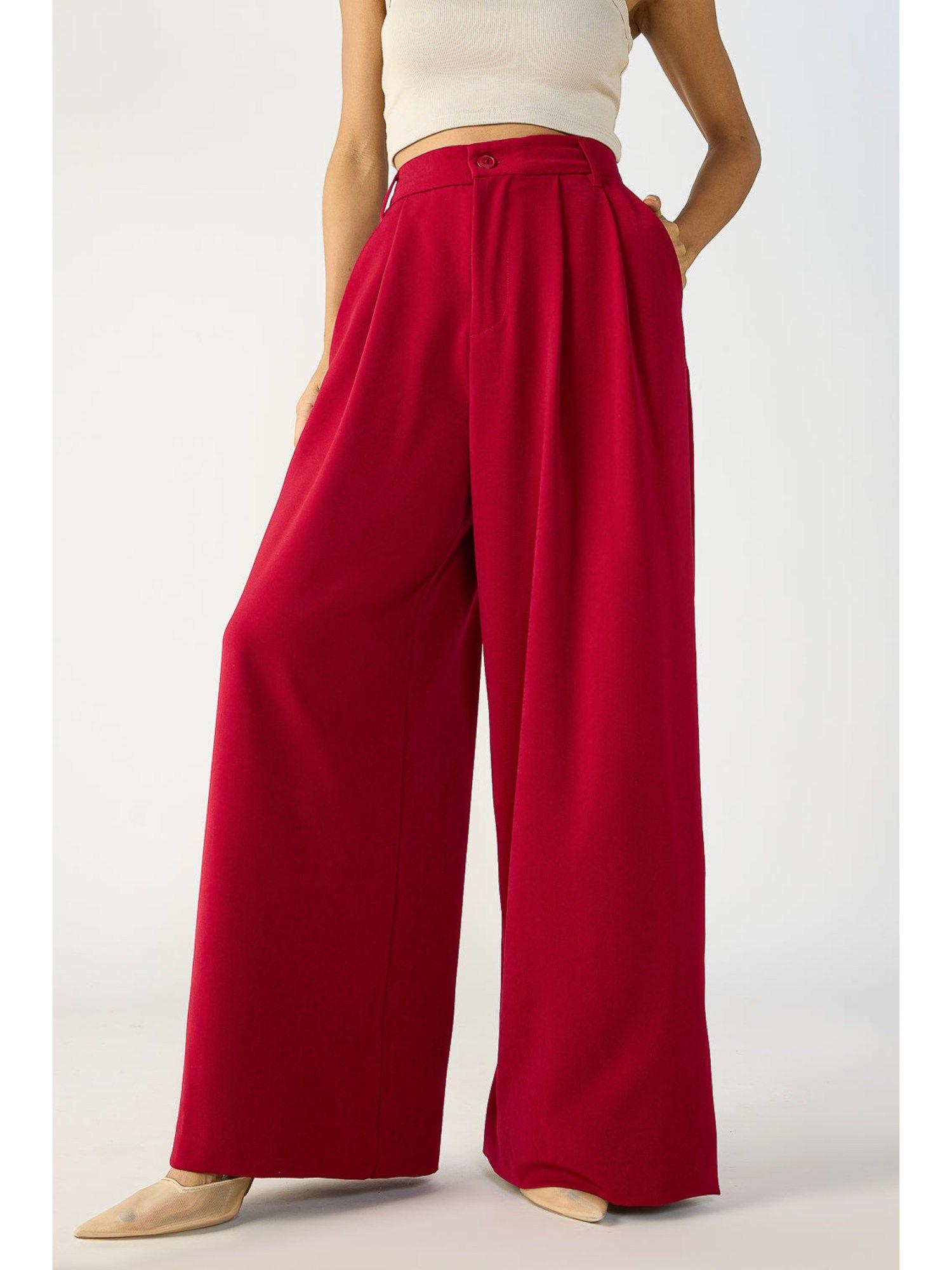 deep red flared formal korean trouser