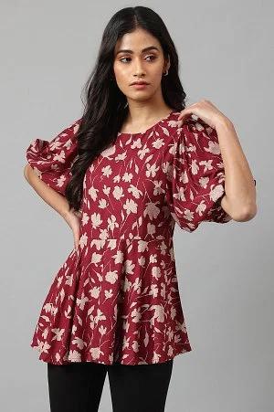 deep red floral printed peplum top