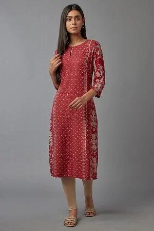 deep red printed kurta