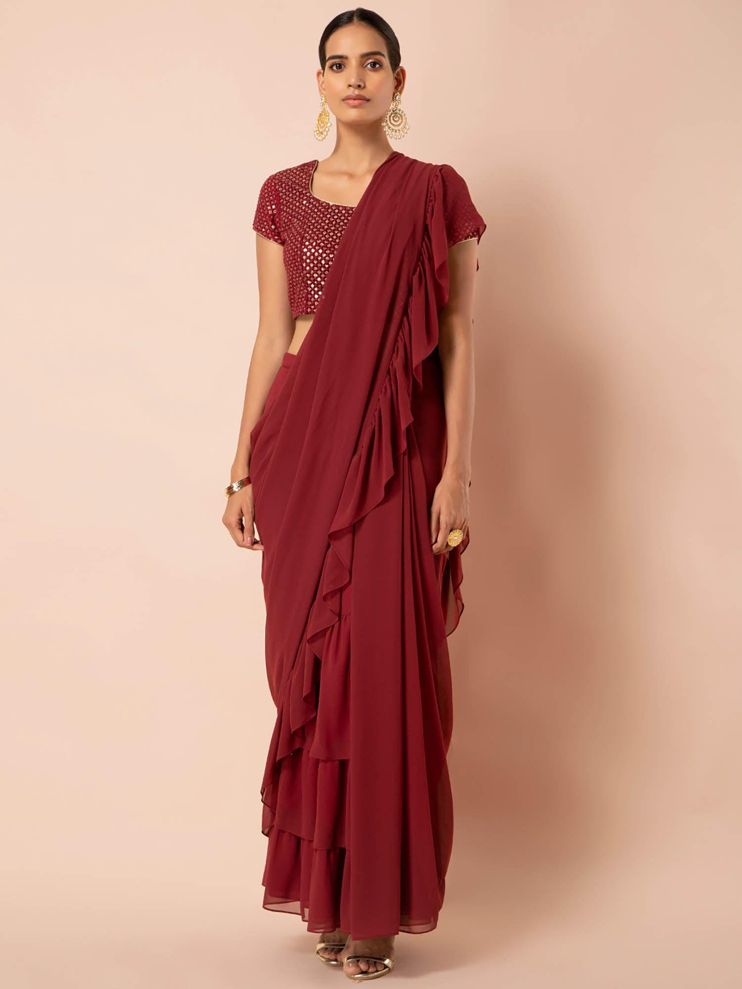 deep rust ruffled saree skirt