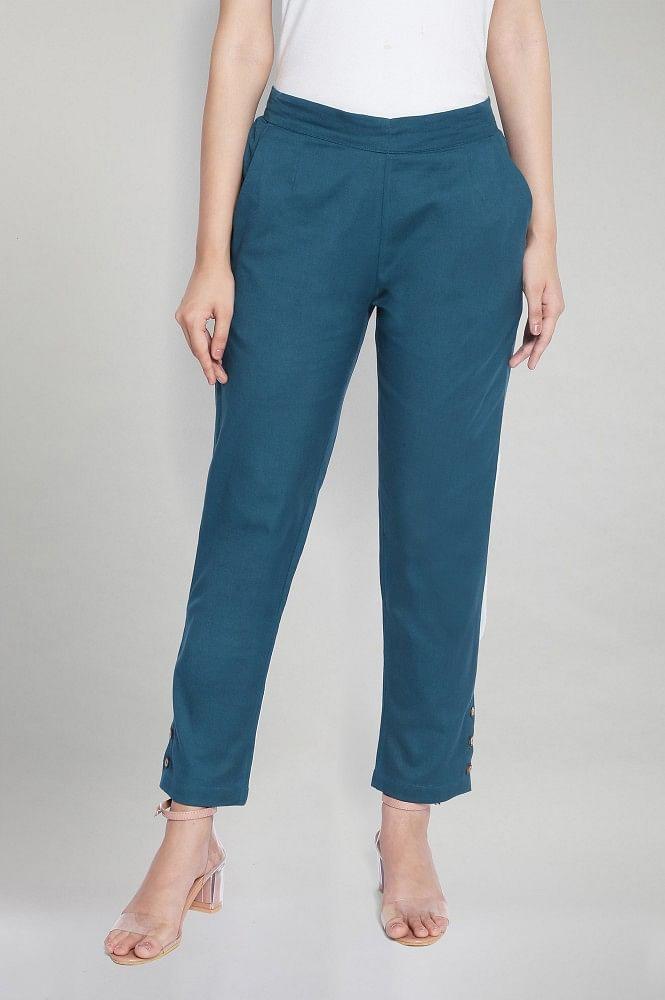 deep teal green solid trousers