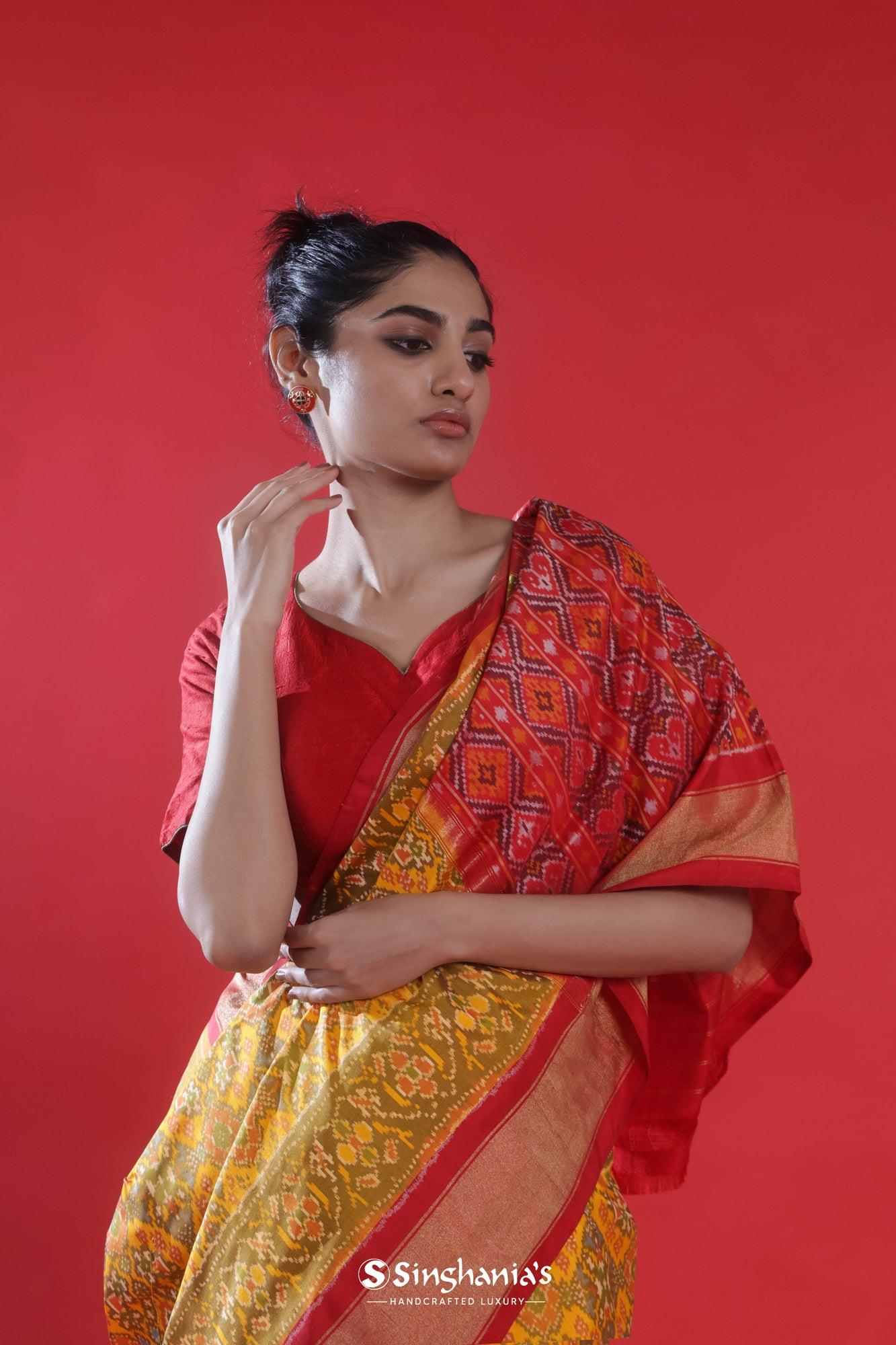 deep yellow patola silk saree