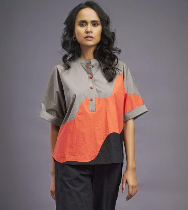 deepika arora black & orange blockbuster 2.0 box fit shirt