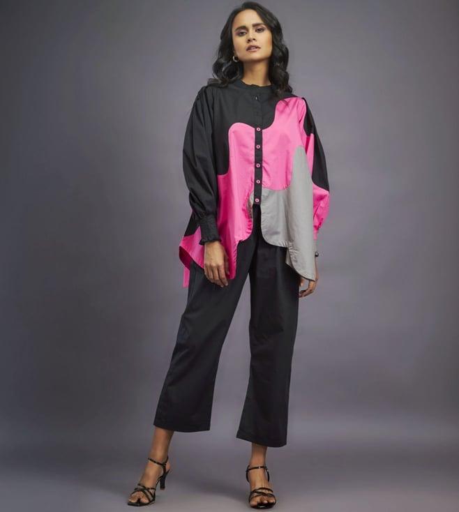 deepika arora black & pink blockbuster 2.0 shirt with curve cut pattern