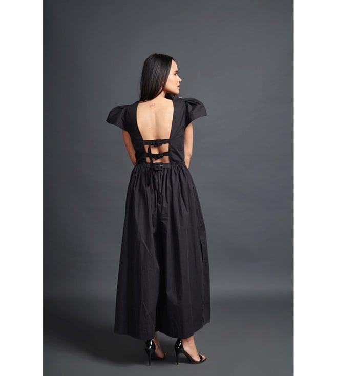 deepika arora black backless jumpsuit with cutwork embroidered yoke