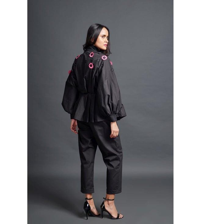 deepika arora black pleated confetti detailed shirt with pants