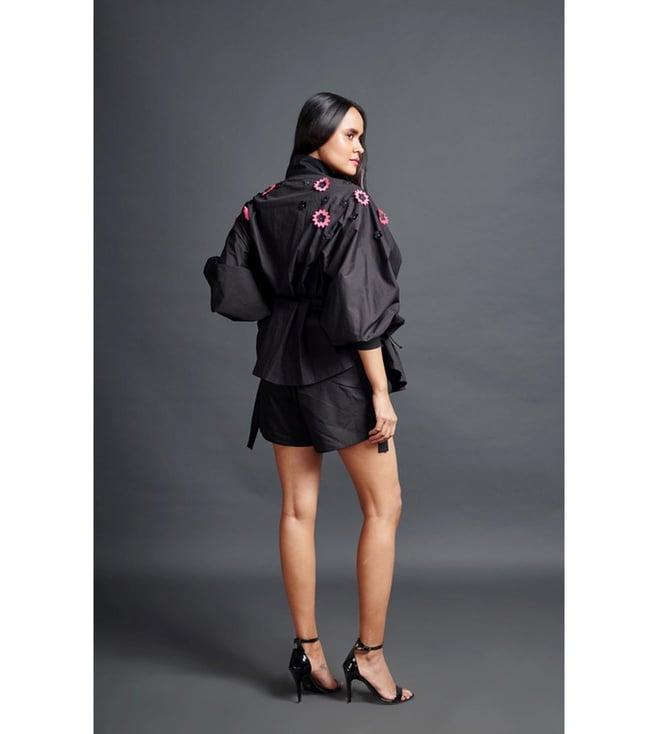 deepika arora black pleated confetti detailed shirt with shorts