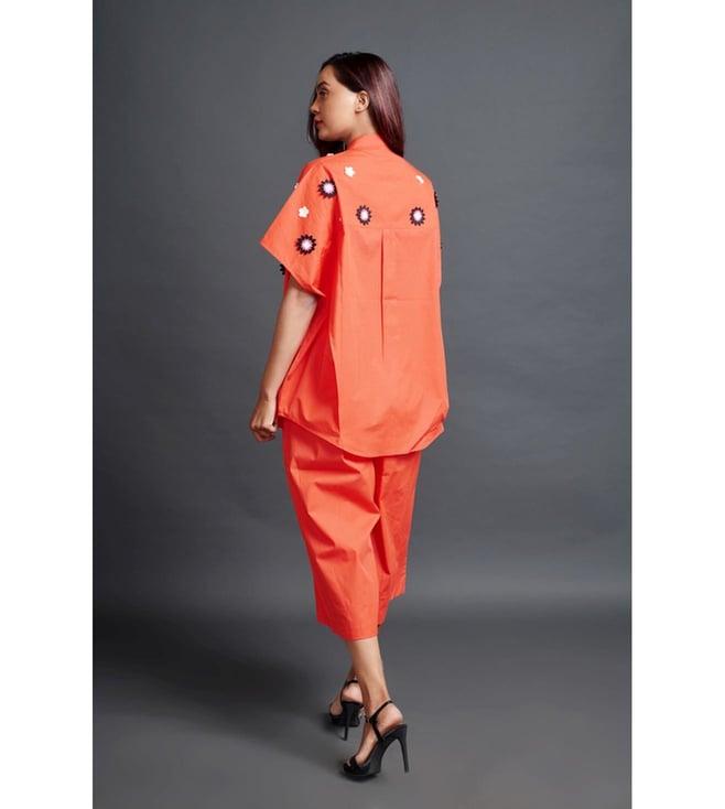 deepika arora orange cutwork embroidered oversized shirt with pants