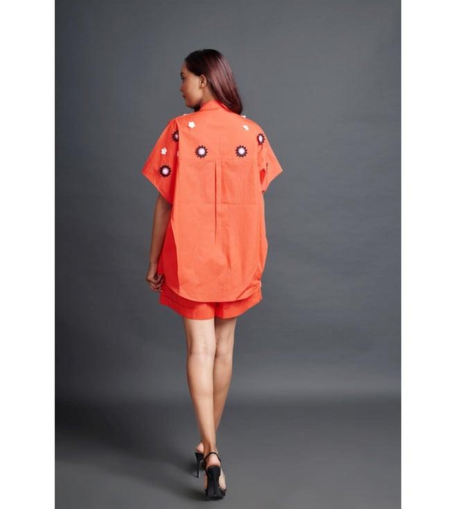 deepika arora orange cutwork embroidered oversized shirt with shorts