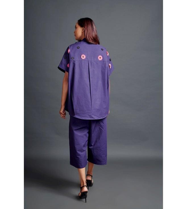deepika arora purple cutwork embroidered oversized shirt with pants