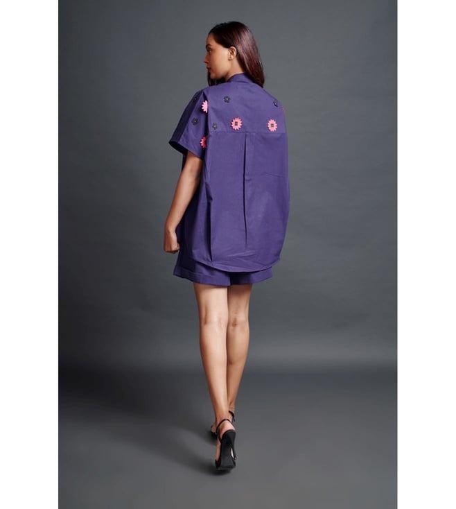 deepika arora purple cutwork embroidered oversized shirt with shorts