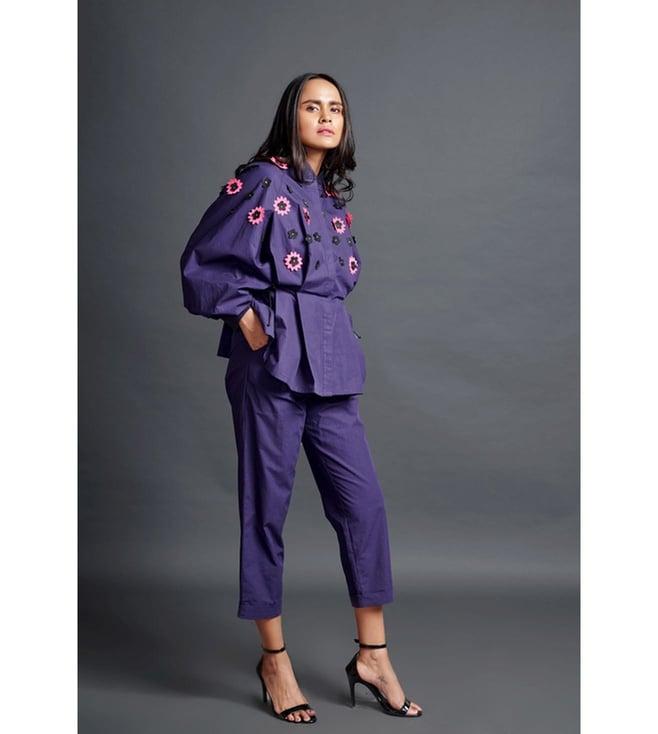 deepika arora purple pleated confetti detailed shirt with pants