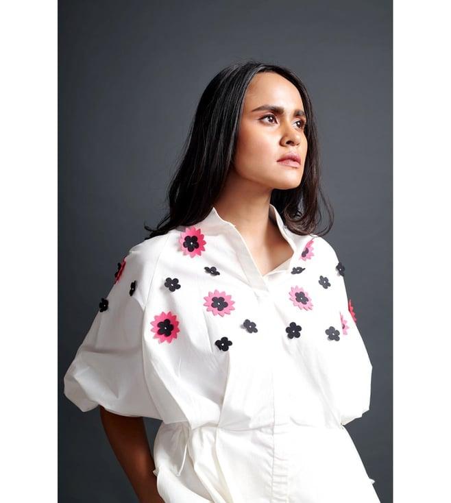 deepika arora white pleated confetti detailed shirt with pants