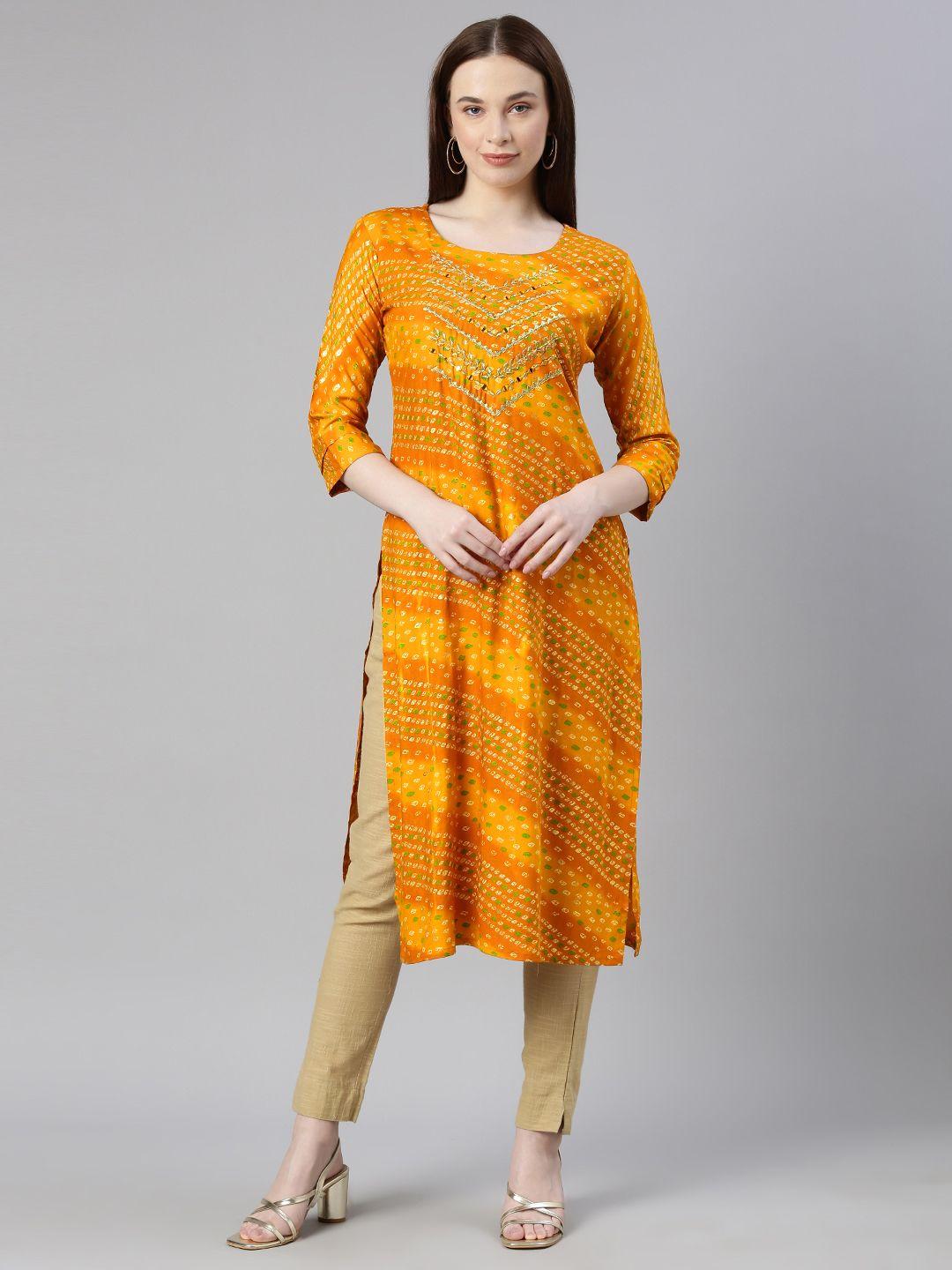 deetya arts bandhani print straight kurta