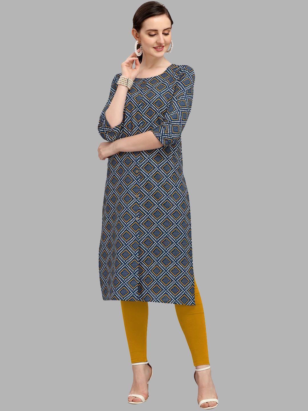 deetya arts round neck bandhani printed cotton kurta