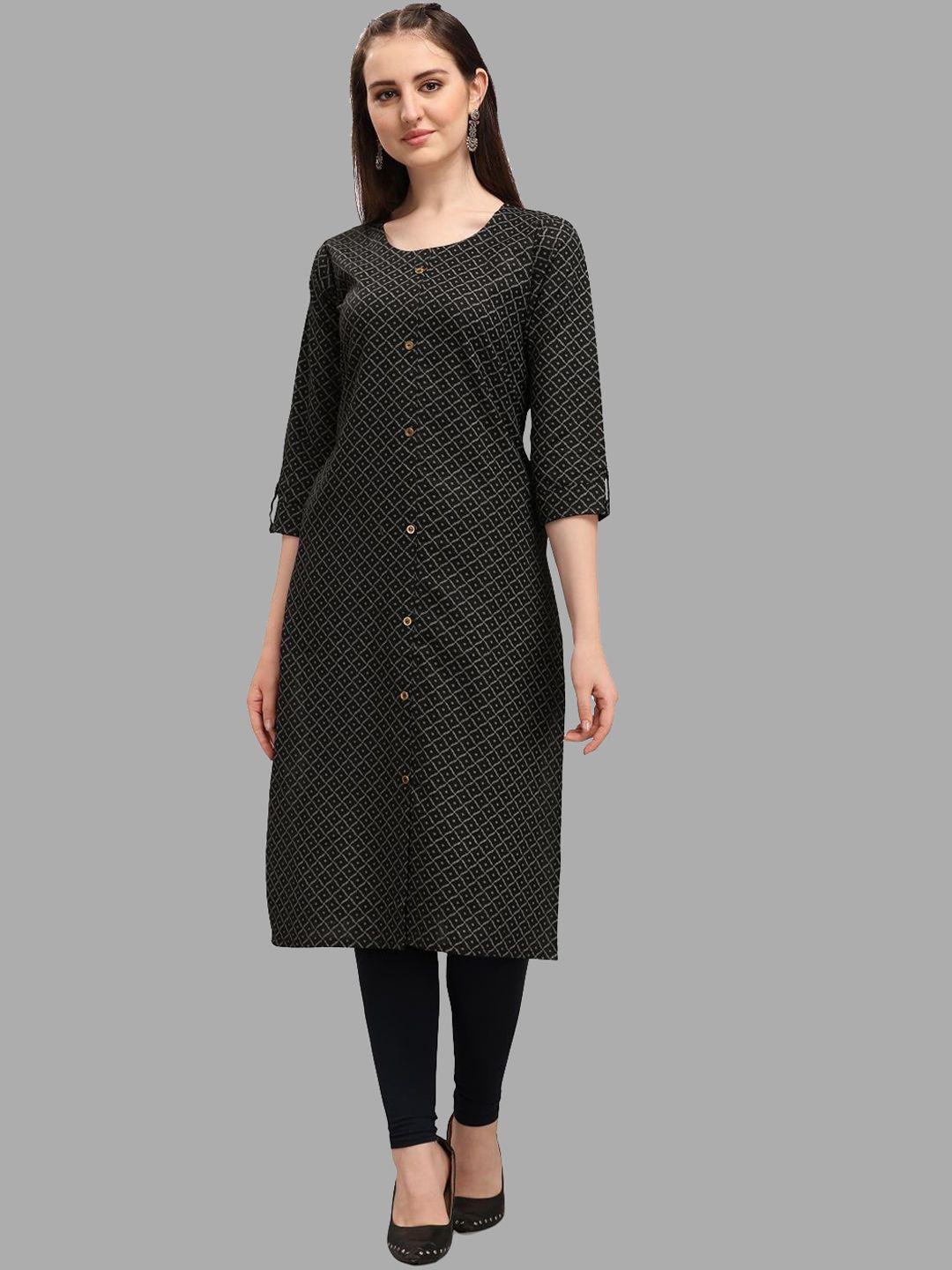 deetya arts round neck checked cotton kurta