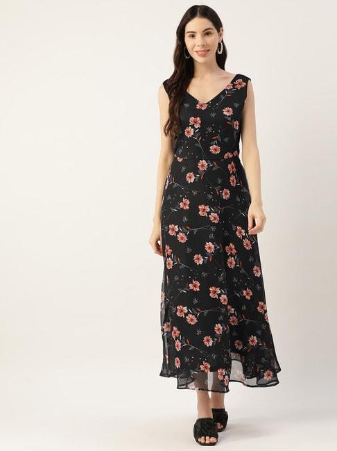 deewa black floral print gown