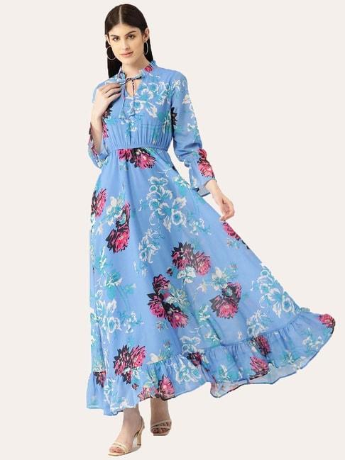 deewa blue floral print maxi dress