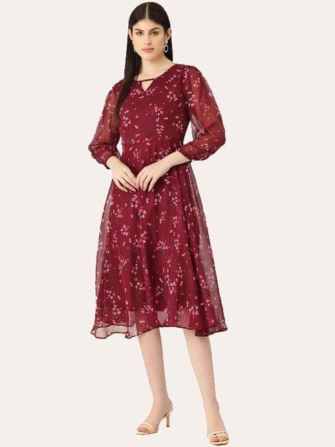deewa maroon floral print a-line dress