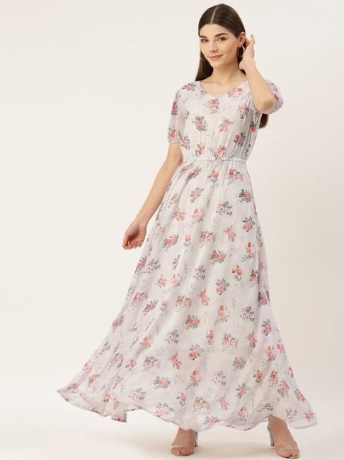 deewa off white floral print gown