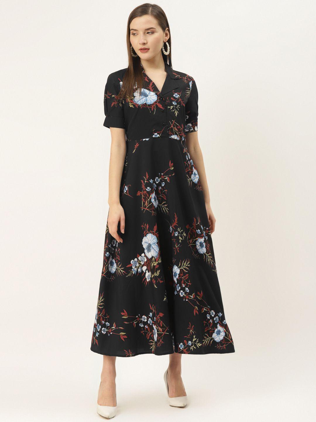 deewa women black & blue floral print maxi dress