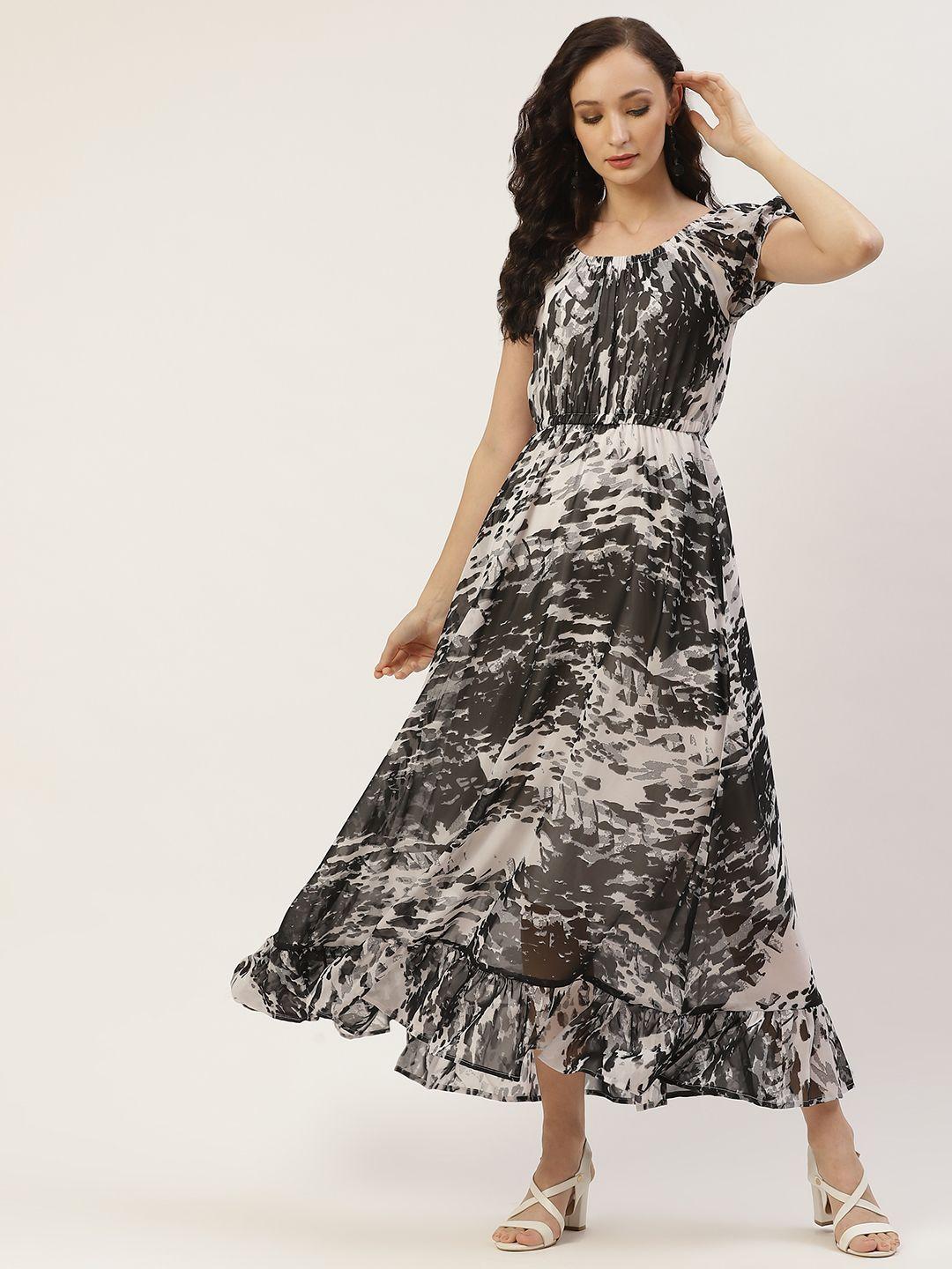 deewa women black & grey abstract print maxi dress