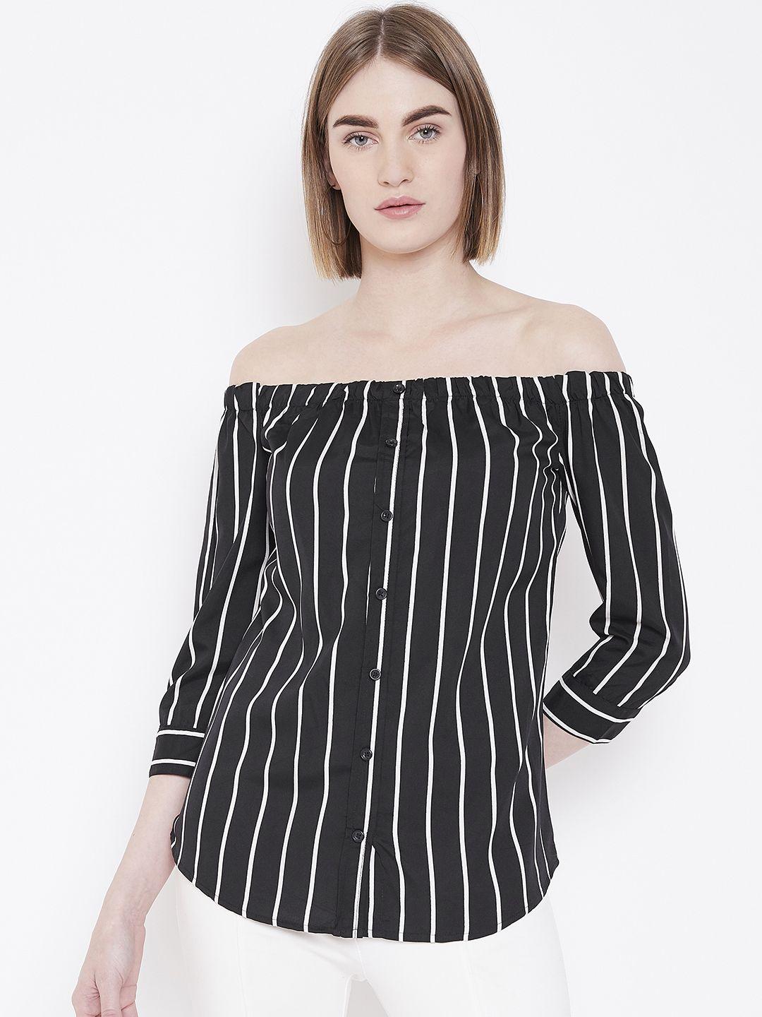 deewa women black & white striped bardot top