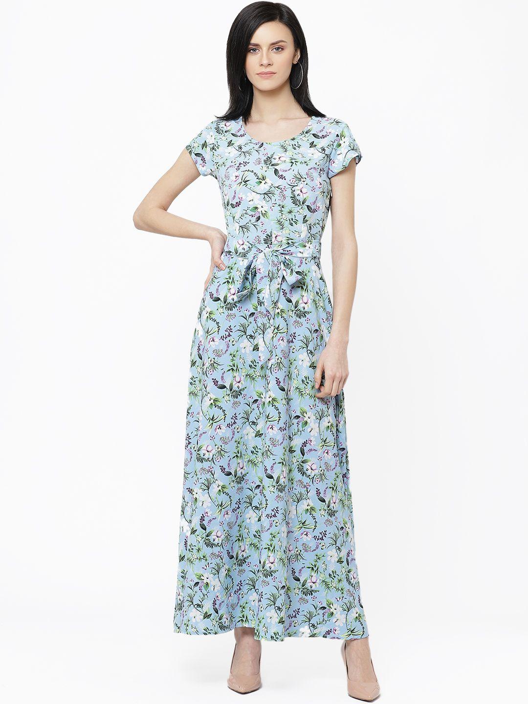 deewa women blue & green floral printed maxi dress
