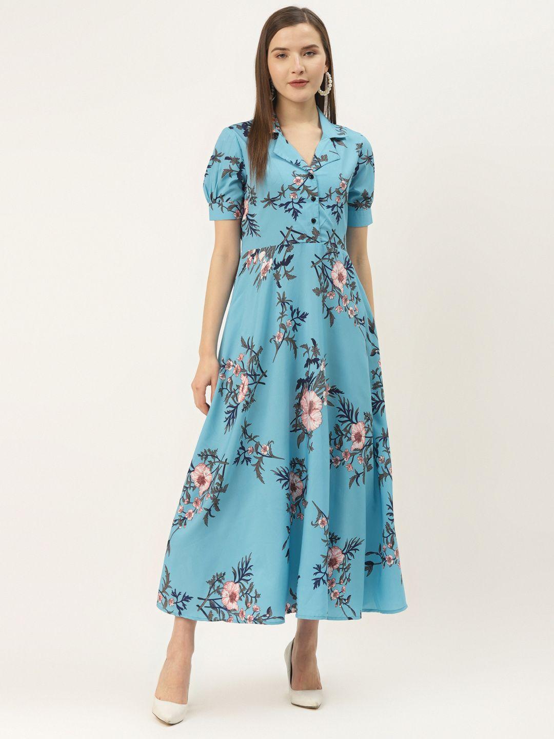 deewa women blue & pink floral print maxi dress