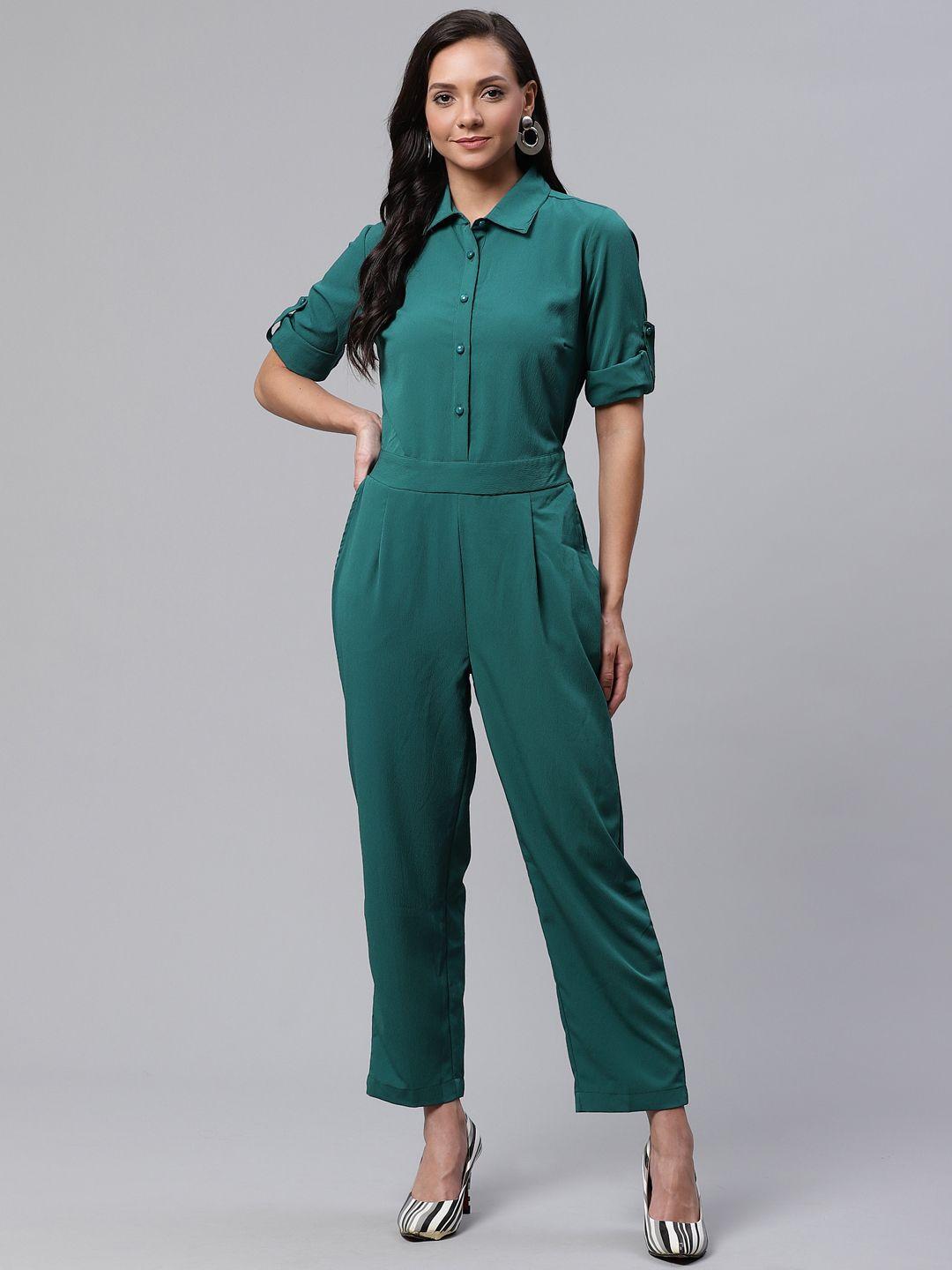 deewa women green solid basic jumpsuit