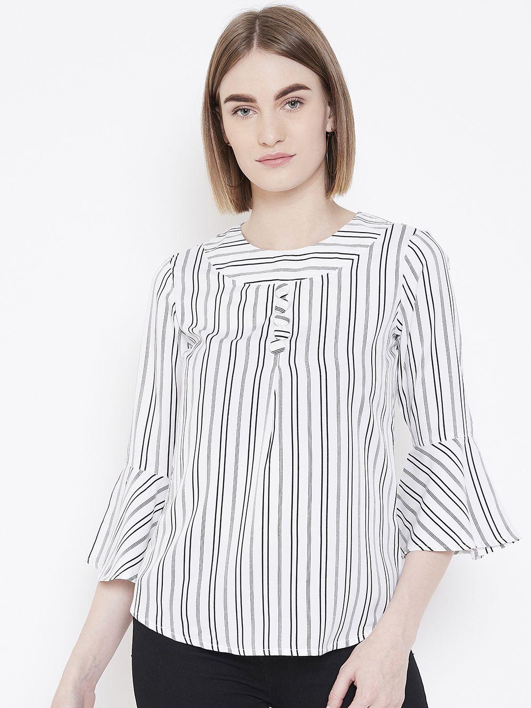deewa women white & black striped regular top