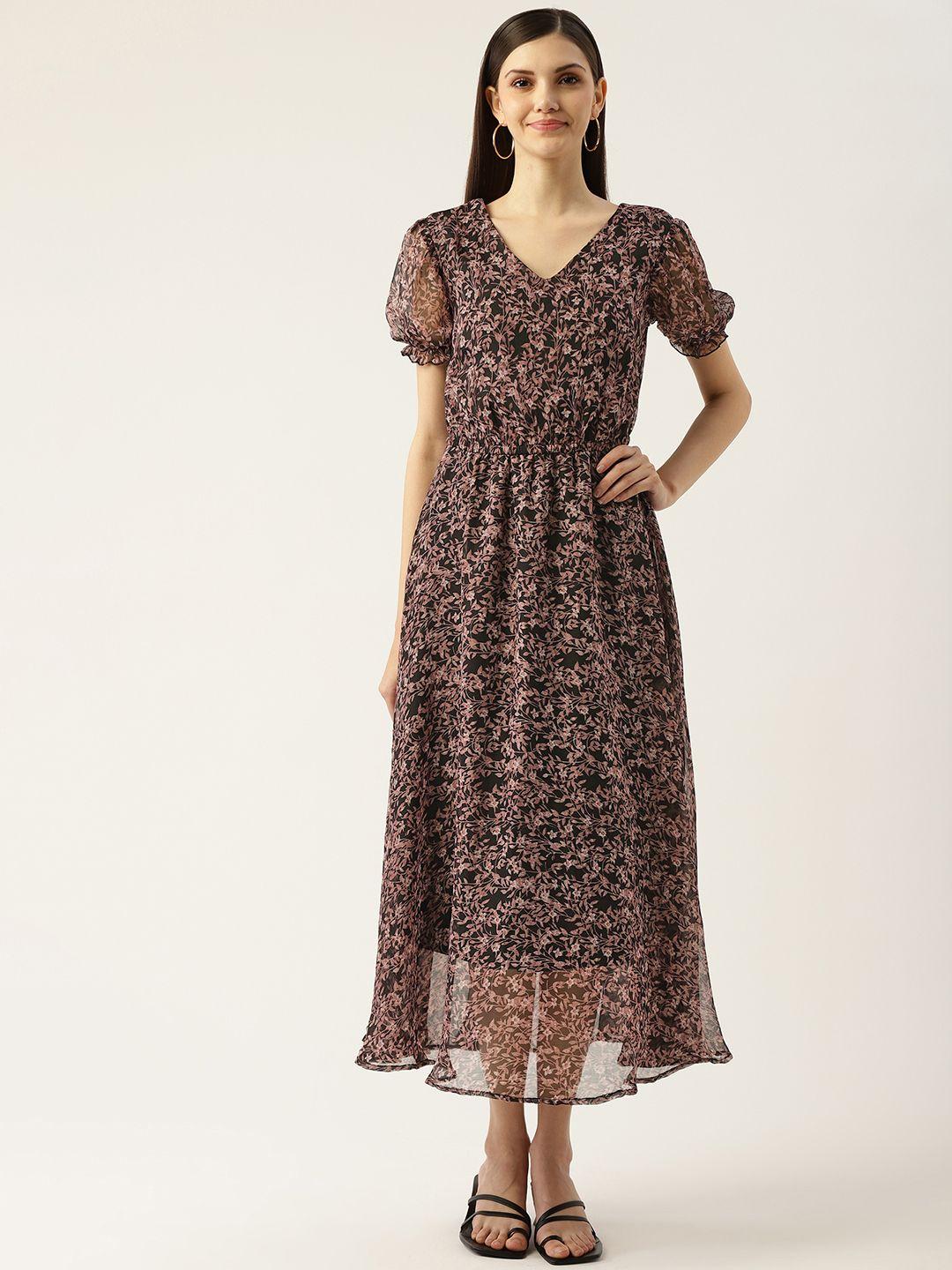 deewa black & brown floral chiffon maxi dress